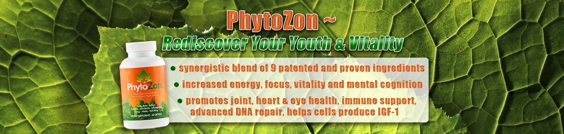 Bottle of Phytozon with product description